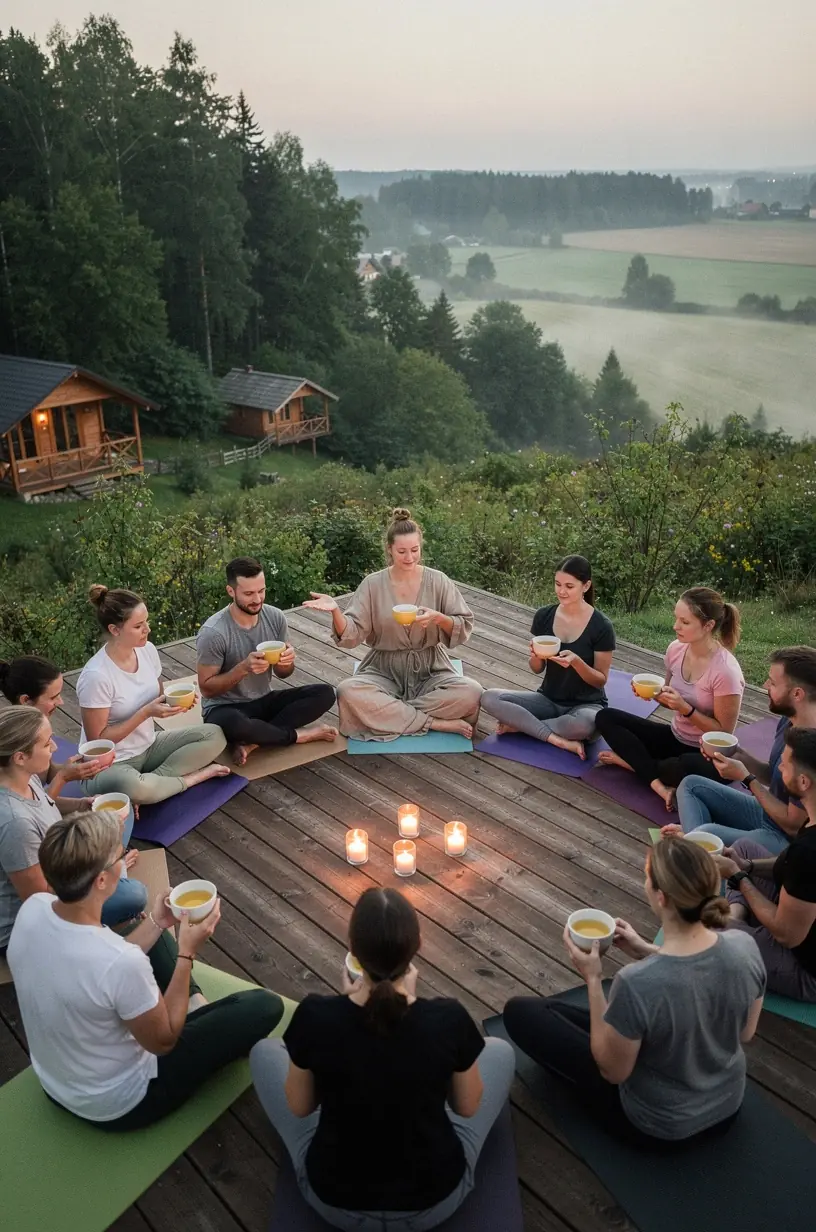 Iš arti matomas arbatos lapų plaukiojimas skaidriame puodelyje, simbolizuojantis gamtos švarumą.