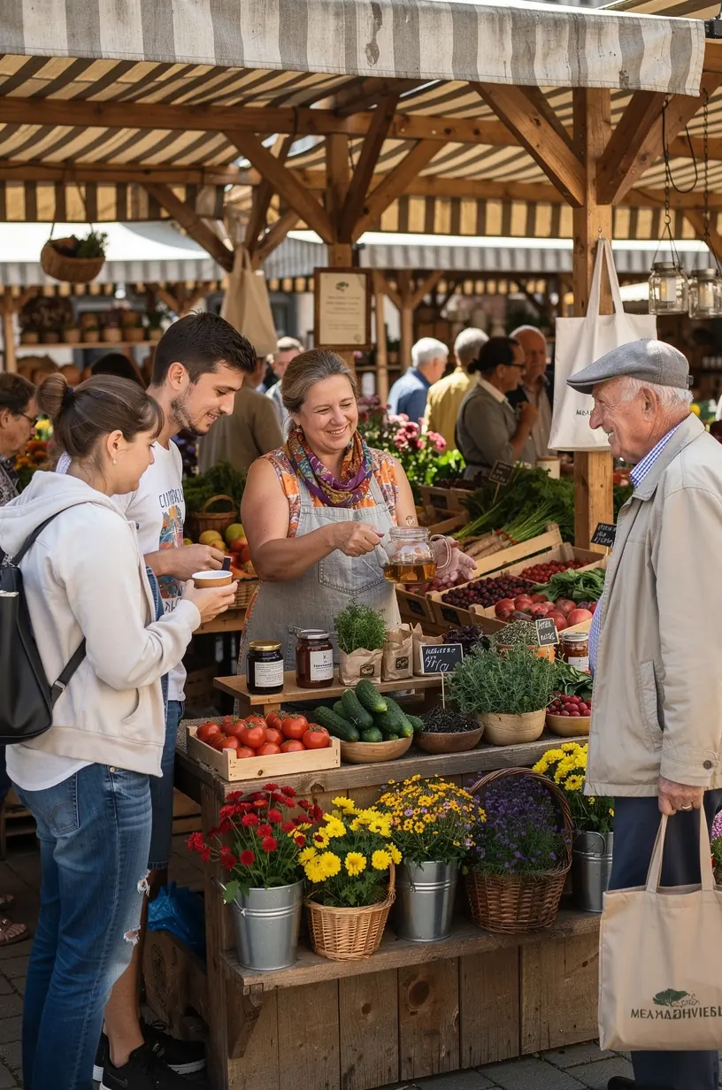 Arbatos indas ant medinio stalo, šalia sveikos užkandžių, pabrėžiant subalansuotą gyvenimo būdą.